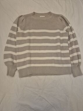 Striped Crewneck Sweater in Taupe and White